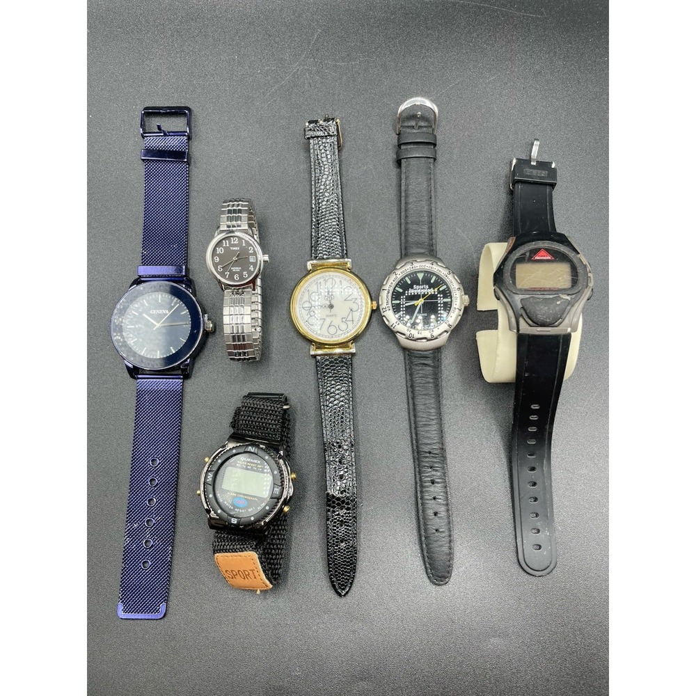 Lot of 6 Watches – Timex Indiglo, Timex Triathlon, Sports Illustrated See Disc